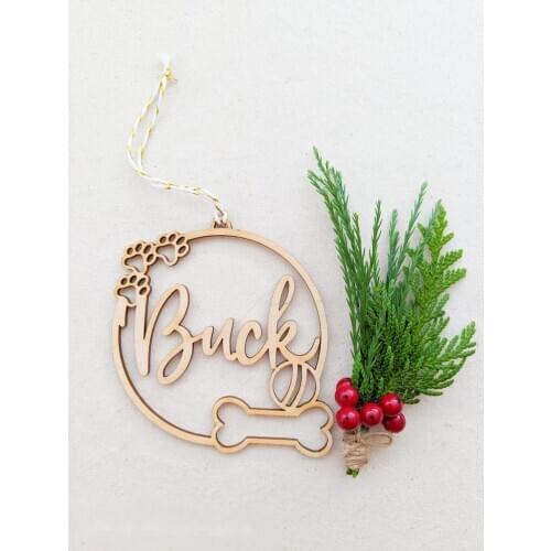 Pet name ornament, Personalized dog wooden christmas gift, Pet paw name engrave, Xmas tree decoration Christmas Bauble
