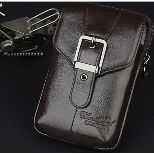 New Mens Waist Bag Genuine Leather famous brand Cell Mobile/Phone Cigarette Case Belt Trend Bag Waist Fanny Pack wallet