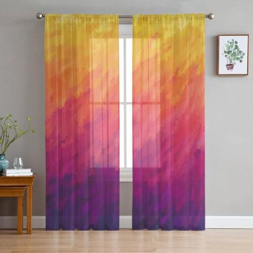 Watercolor Painting Dusk Art Tulle Curtains For Living Room Bedroom Voile Curtain Home Decoration Sheer Balcony Door Curtain