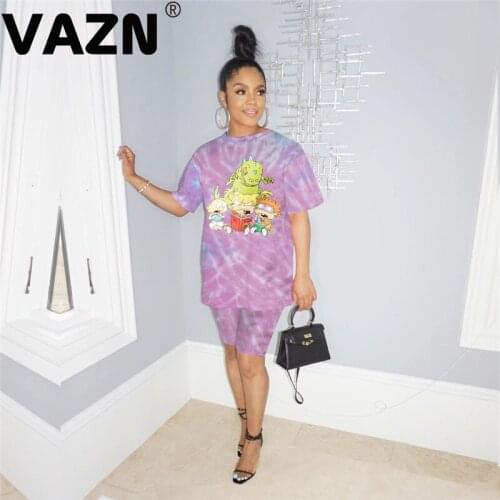 VAZN 2020 Hot Plus Size Nature Cartoon Energy Soft Free Casual Young Tracksuits Short Sleeve Short Pants Slim Women 2 Piece Set