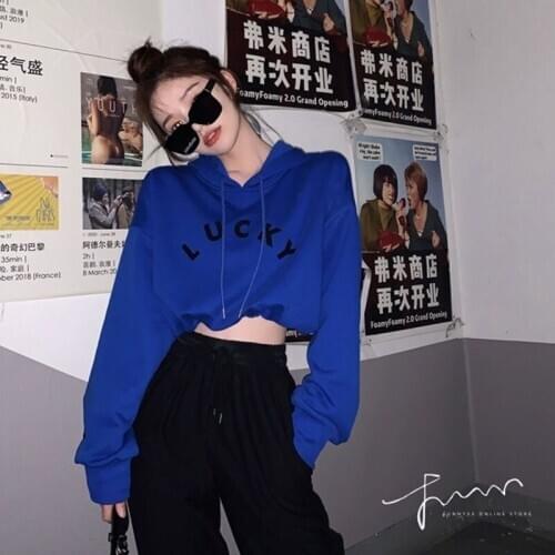 Spring Woman Sweatshirts Letter All-match Streetwear Cropped Korean Style Autumn Stylish Casual Female Hoodies Women Top