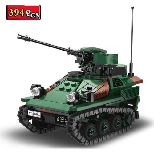 WW2 Military Series World War II Light Armored Fighting Vehicle Artillery Soldier Weapon MOC Building Blocks Bricks Toys Gifts