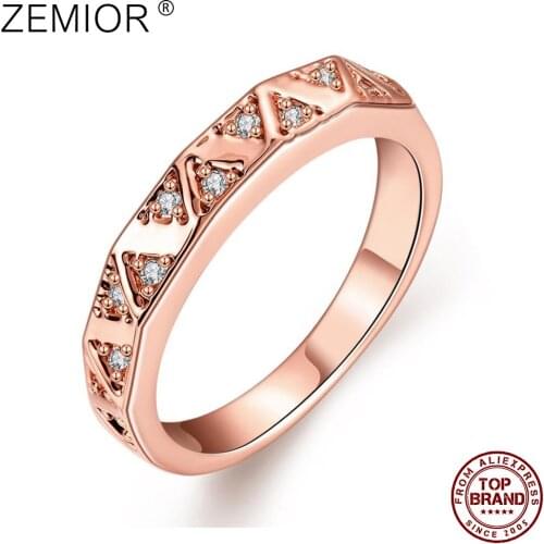 ZEMIOR Rings For Women Rose Gold Plated Inlay Geometric Cubic Zirconia Rings Simple Romantic Engagement Wedding Fashion Jewelry