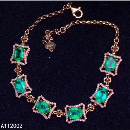 KJJEAXCMY fine jewelry natural Emerald 925 sterling silver new women gemstone hand bracelet support test luxury trendy