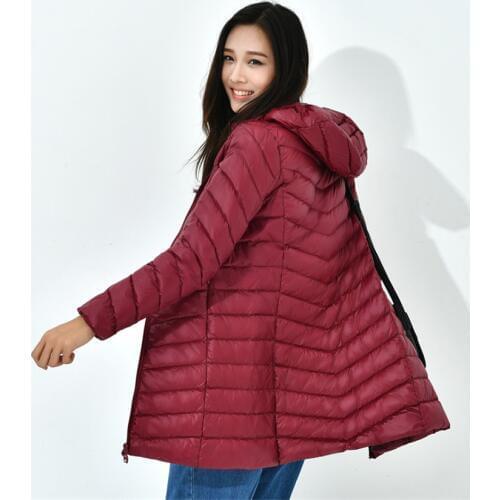 2018 New Winter Midi Long Women Light Thin White Duck Down Jacket Big Size Lady Down Jacket Slim Girl Down Coat Hooded Coats 405