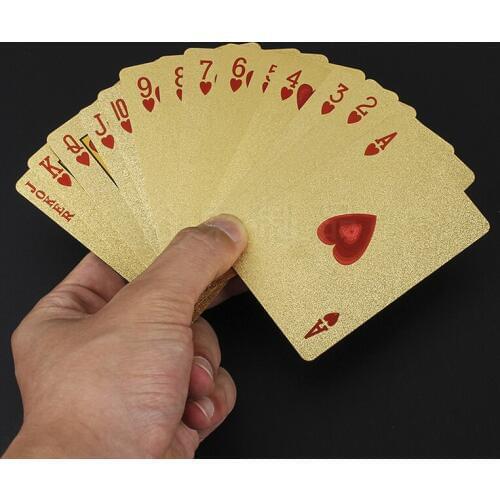 Golden Playing Cards Game Luxury Gold Foil Poker Set Grid Plastic Foil Poker Durable Waterproof Cards Gift Collection