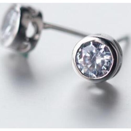 1Pair 100% Real. 925 Sterling Silver jewelry White STONE Round Bean stud Earrings 6mm tinny /small Cute GTLE1369