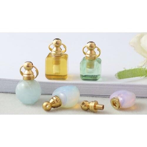 1PC 23x15MM Natural Crystal Stone Perfume Bottle Pendant Lovely Heart Sea Opal Essential Oil Diffuser Pendant Jewelry
