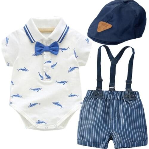 100% Cotton High Quality Newborn Boys Clothing Suit Fashion Cartoon Cap+bodysuit+belt Pants 3pcs Infant Baby Boys Clothes Set