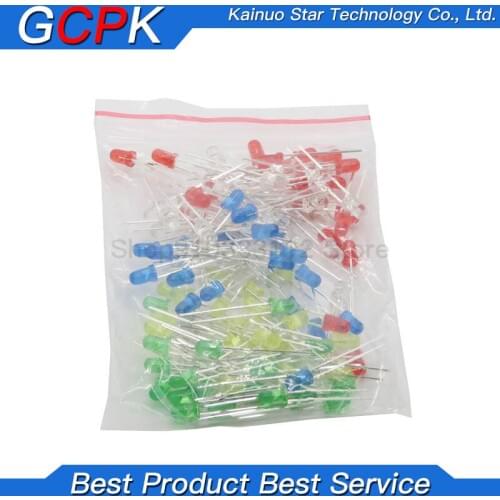 100pcs 3mm LED Light Assorted set DIY Kit White Yellow Red Green Blue 5value X 20pcs=100pcs Independent packing