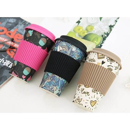 20pcs Eco-friendly Bamboo Fiber Coffee Cup with Reusable Silicone Lid and Sleeve Drinks Cup Travel Gift lin4003