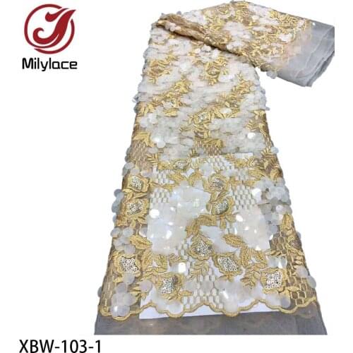 2021 High Quality African Lace Fabric 5 Yards Mesh Embroidery Sequin French Nigerian Lace Fabircs for Dress XBW-103