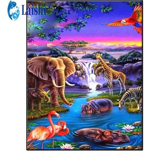 5D Sunset, forest animal scenery, elephants, etc. round diamond embroidery mosaic home decor pattern DIY handmade new year gift