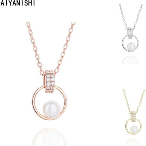 AIYANISHI 925 Sterling Silver Natural Pear Pendant Necklaces Engagement Natural Pearl Pendant Necklaces 2021 Trend Jewelry Gifts