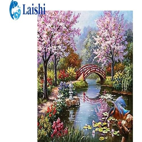 5D DIY Diamond painting Natural scenery, small river, small bridge circle full character mosaic cross stitch mosaic home decor
