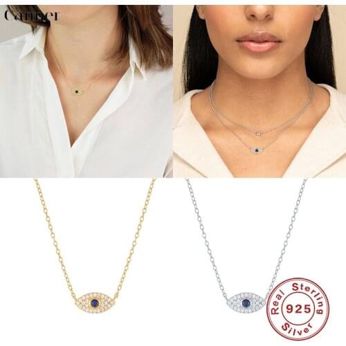 Canner Luxury 925 Sterling Silver Pendant Necklace For Women Locky Eye Crystal Zircon Chain Necklace bijoux femme Collares W5