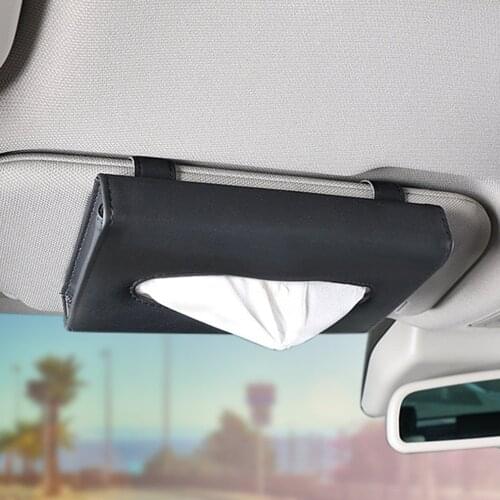 Car Tissue Holder Hanging Paper Towel Clip PU Leather Tissue Box Carton Towel Sets Car Sun Visor Tissue Bag Car Accessories