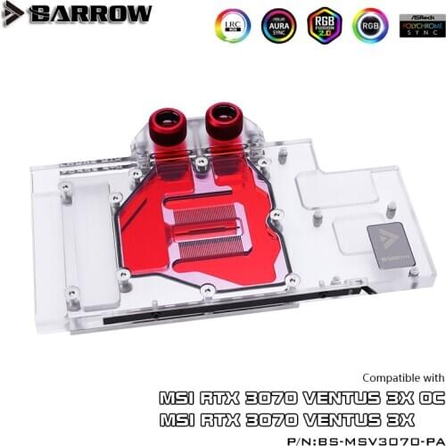 Barrow Full Coverage GPU Water Cooling Block For MSI RTX 3070 VENTUS 3X OC, 5V ARGB 3PIN Motherboard AURA SYNC BS-MSV3070-PA