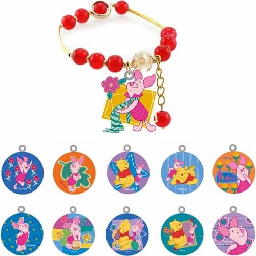 Disney Winnie The Pooh And Piglet Playing Bracelet New Style Red Beaded Rope Chain Bracelet Epoxy Resin Bracelet