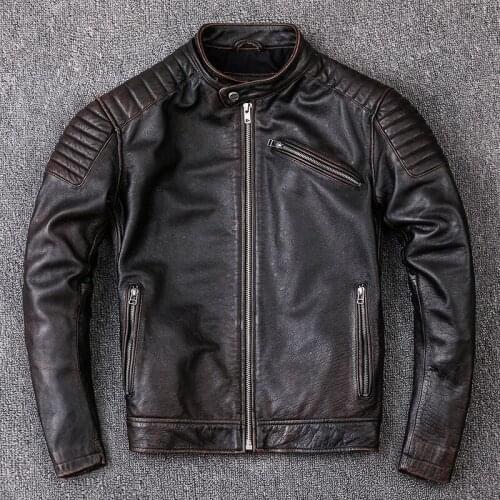 Brand cowhide clothing mens leather clothing fashion retro motorcycle jacket cool leather coat high quality