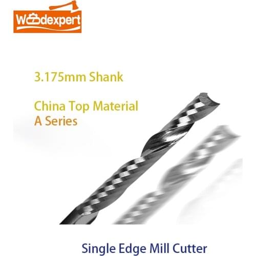 3.175mm CNC Router Bits End Mill Flat Nose 1/Single Flute Spiral Upcut Milling Cutter for Wood Carving Acrylic ABS