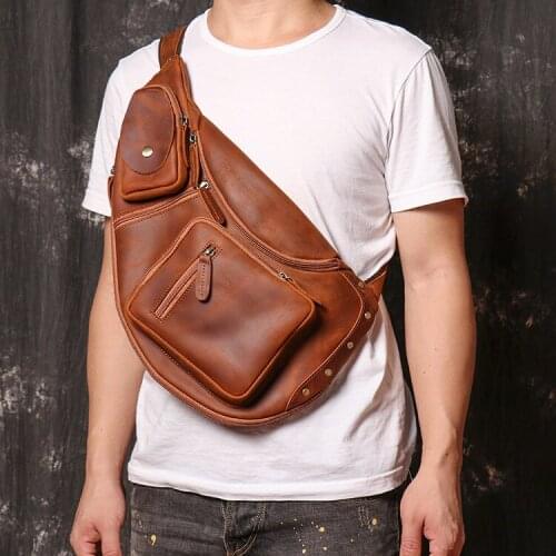 Cowhide Mens Waist Fanny Packs Ladies Hip Belt Mobile Phone Pouch Bag For Men Waist Bags Chest Packs Sports Genuine Leather