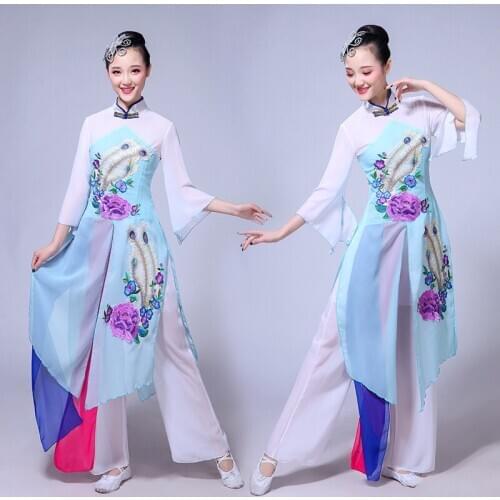Chinese style Hanfu classical dance costume female fan dance umbrella dance Yangko clothing traditional Chinese dance costume