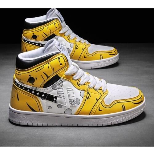 Men Casual Shoes Lace-up Trend High top Outdoor Graffit Shoes Men Fashion Sneakers Youth Classic Damping Shoes Vulcanize Flats