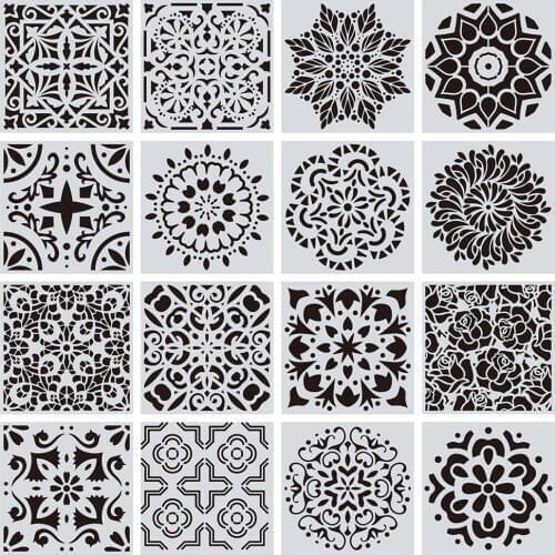 16Pcs Reuseable Painting Drawing Stencils Mandala Template For Stones Floor Wall Tile Fabric Wood Burning Art Craft Supplies