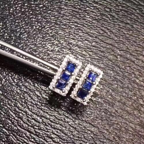 Fashion earring with natural Sapphire gemstone 2.5mm*2.5m,classic design earring in 925 sterling silver for women with gift box
