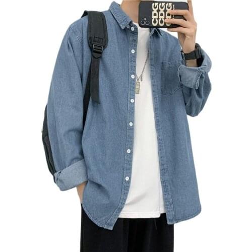 2021 new Hong Kong style INS Korean version of loose casual denim mens shirt jacket shirt coat fashion joker youth trend denim
