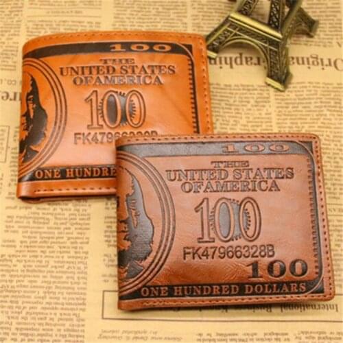 Mens Wallet US Dollar Bill Pattern Foldable PU Leather Wallet Black Brown Wallet Men Card Holder Short Student Small Wallet