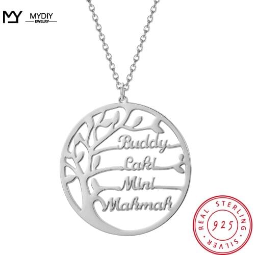 MYDIY 925 Sterling Silver Custom Family Tree Name Necklace Personalized Tree of Life Nameplate Pendant Fine Jewelry Gifts