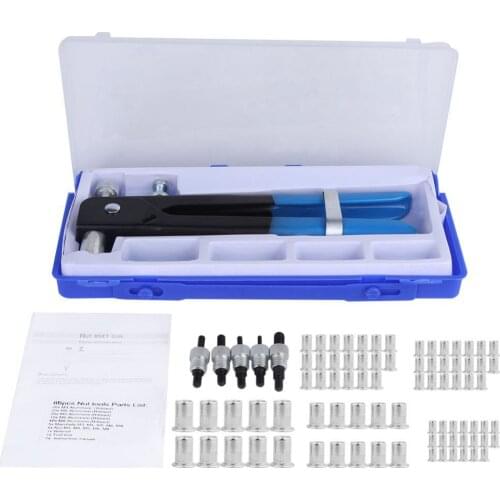 86pcs/Set Hand Rivet Nut Kit Aluminum Alloy Hand Riveter M3 M4 M5 M6 M8 Thread Nuts Rivets Rivnut Nutsert Household Repair Tools