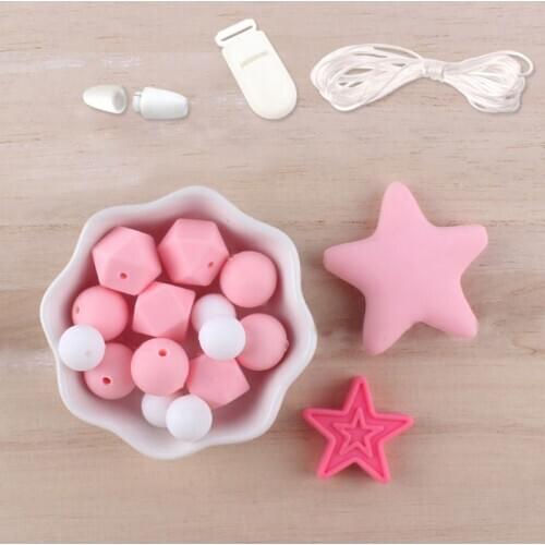 Silicone Star Beads Set DIY Baby Teething Molar Toy Infants Necklace Bracelet Teether Pacifier Chain Making Accessory Wholesale