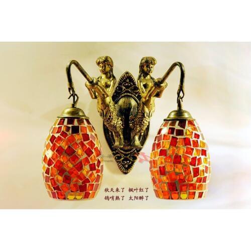 Light Personalized full European orange glass mermaid wall lamp retro pastoral minimalist living room bedroom wall lights