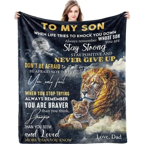 To My Son Love Flannel Blankets From Dad Lions Blankets for Family Birthday Christmas Personalized Gift Fits Couch Sofa Bedroom