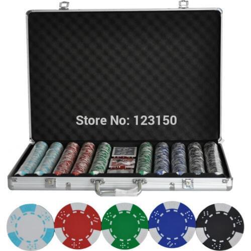 PK-5002 1000pcs chips with case, Clay 14g Poker Chips insert metal, five colors
