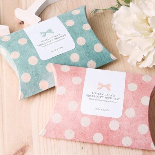 20pcs Pink Blue Dot Gift Box Pillow Shape Paper Box Wedding Birthday Party Candy Cookie Packaging Bag DIY Wrapping Supplies
