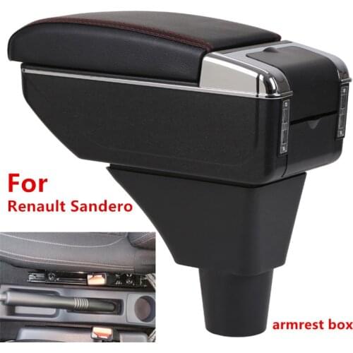 For Renault Sandero Stepway armrest box central Store content Storage box armrest box with cup holder ashtray USB interface
