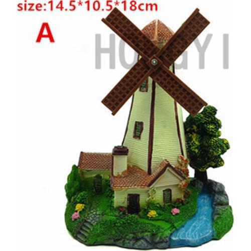 HONGYI 1 piece resin fish tank ornament cave aquarium decoration landscape castle holland windmill house towers A/B/C/D/E/F
