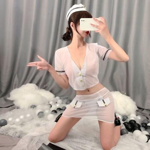 Sexy Role Play Police Uniform Sexy Skirt for Sex Cosplay Erotic Costume Porno Stewardess Tulle Lingerie Perspectivity Mini Dress
