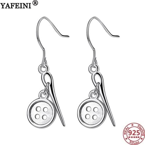 YAFEINI 925 Sterling Silver Buttons&Needles Drop Earrings Creative Jewelry Womens Earrings Silver 925 Jewelry Graduation Gifts
