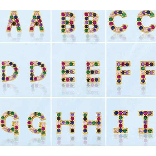 Korea Cute Colorful Crystal Stud Earrings For Women Vintage Fine 26 Capital Letters Creative Piercing Earrings girl Fashion Gift
