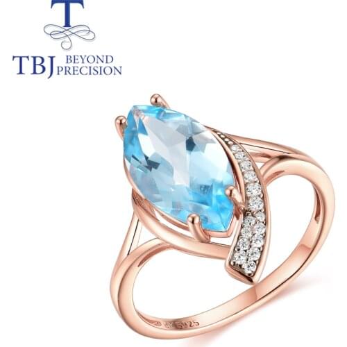 TBJ,5ct Natural Sky blue topaz Ring mq8*16mm 925 sterling silver natural Brazil gemstone fine jewelry for women wife mom gift