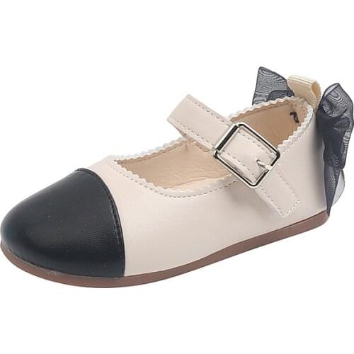 Girls Princess Shoes Autumn 2021 New Childrens Soft-soled Leather Shoes Shallow Mouth Bow Sweet Casual Flats Hot Fashion Mesh