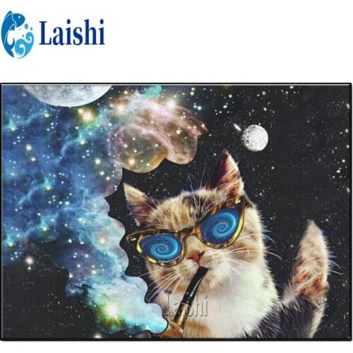 Diy Creative arts, starry sky, smoking cat Diamond Painting Cross Ctitch Kits Diamond art crystal Mosaic Painting New Year Gift