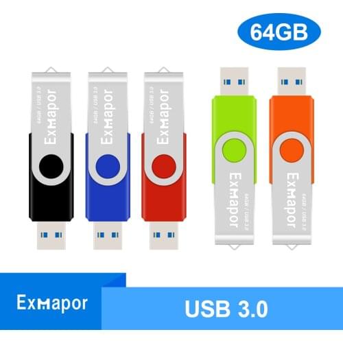 64GB USB Flash Drive USB 3.0, 64 GB 5 Pack Exmapor High Speed Memory Stick Swivel Zip Drive, Jump Drive,Flash Stick,Mixed Colors