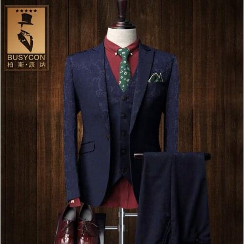 Jacquard Purple Suits For Men Vintage Elegant Wedding Groom Tuxedos Ternos Slim Fit 3 Piece (Jacket + Vest + Pants )