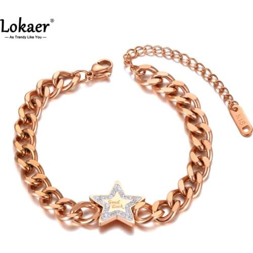 Lokaer Fashion Titanium Stainless Steel Good Luck Star Chain Bracelets For Women Hyperbole Chain Link Jewelry Браслет B21022